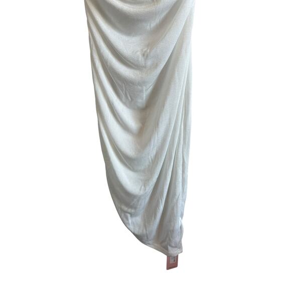 Micas Women's XL Optical White Sleeveless Twist Knot Backless Ruched Midi Dress - Picture 6 of 8